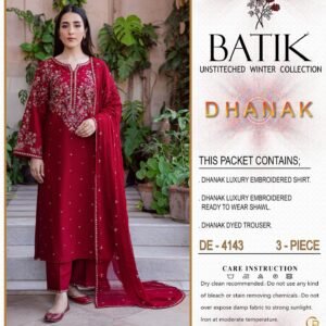 Batik 4143 Premium Winter Dhanak Collection 2026-27 | Heavy Embroidered 3-Piece Suit
